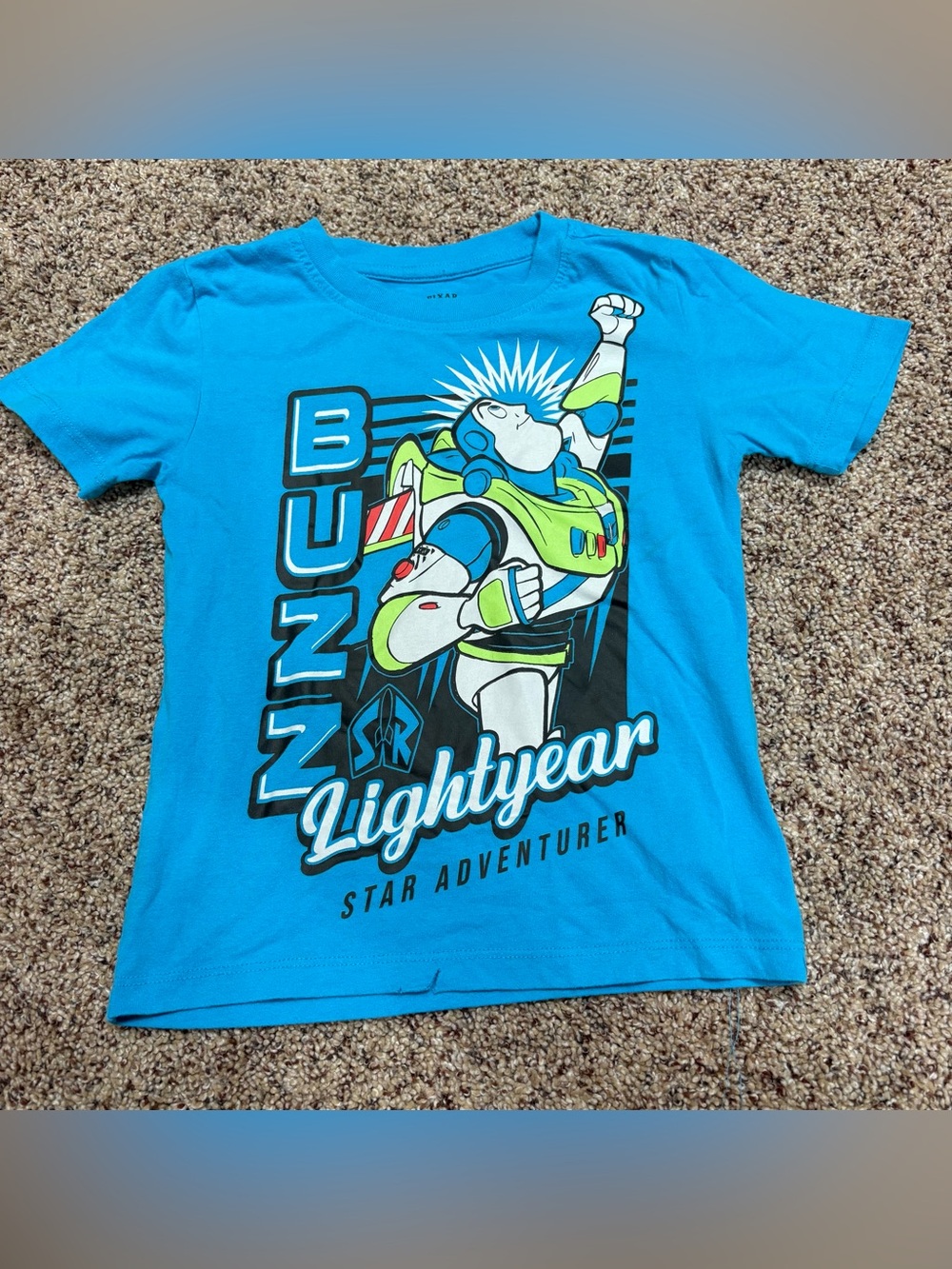 Buzz Lightyear Blue Graphic Kids T-Shirt size 5 small cut at bottom of hem